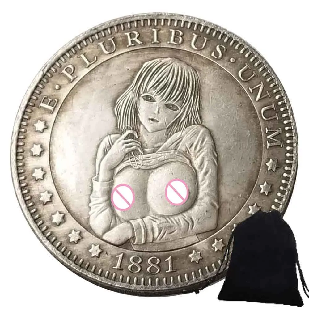 Moneda de bolsillo de la buena suerte romántica, moneda conmemorativa divertida, bolsa de regalo, arte 3D de chica, moda de club nocturno de lujo