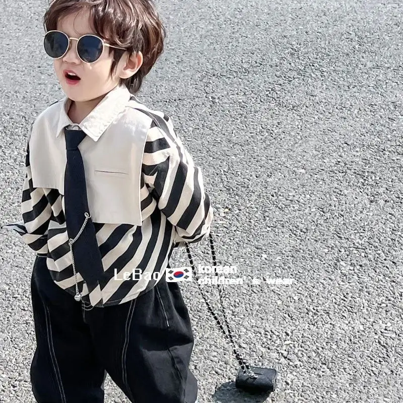 Fashion Children\'s Long sleeve Spring Autumn Stripe Shirt+Loose Pants 2Pcs Gentleman New Boys Baby Korean Style clothes Suits