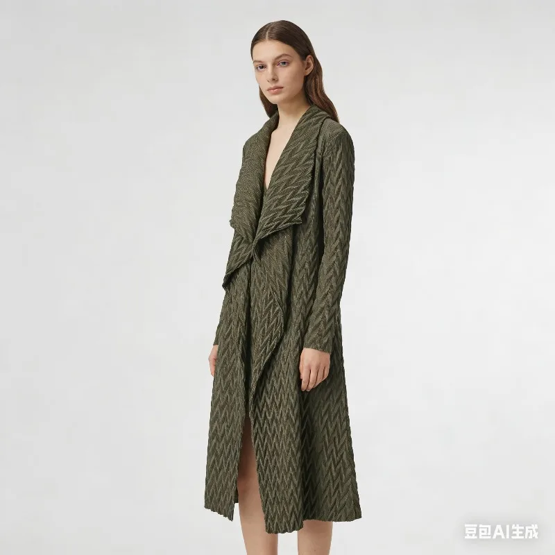 

Miyake Pleated Plisse Trench Coat 2026 Loose Long-sleeved Temperament Lapel Trench Coat Female Spring New Medium-length Jacket