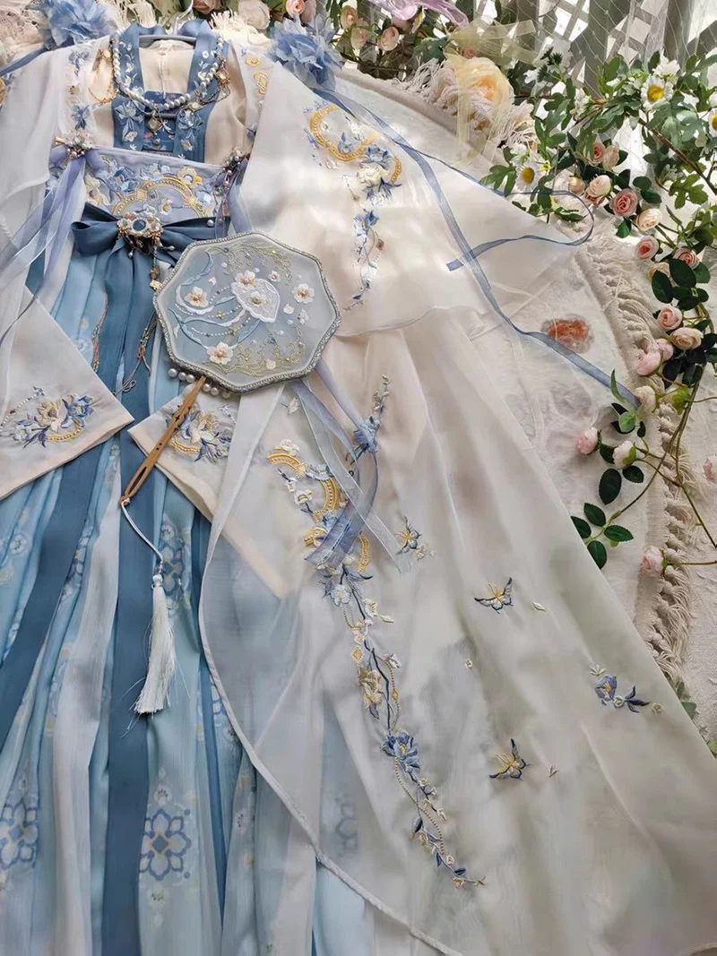 Hanfu Dress Women Ancient Chinese Traditional Embroidery Hanfu Female Fairy Cosplay Costume Summer Dress Blue Hanfu For Women