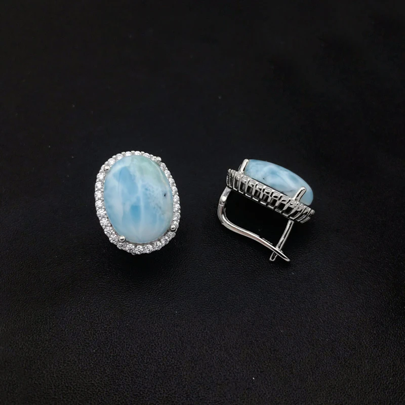 Orecchini Larimar naturali alla moda in argento Sterling 925 con pietre preziose 16*12mm gioielli per le donne festa di compleanno regalo di natale