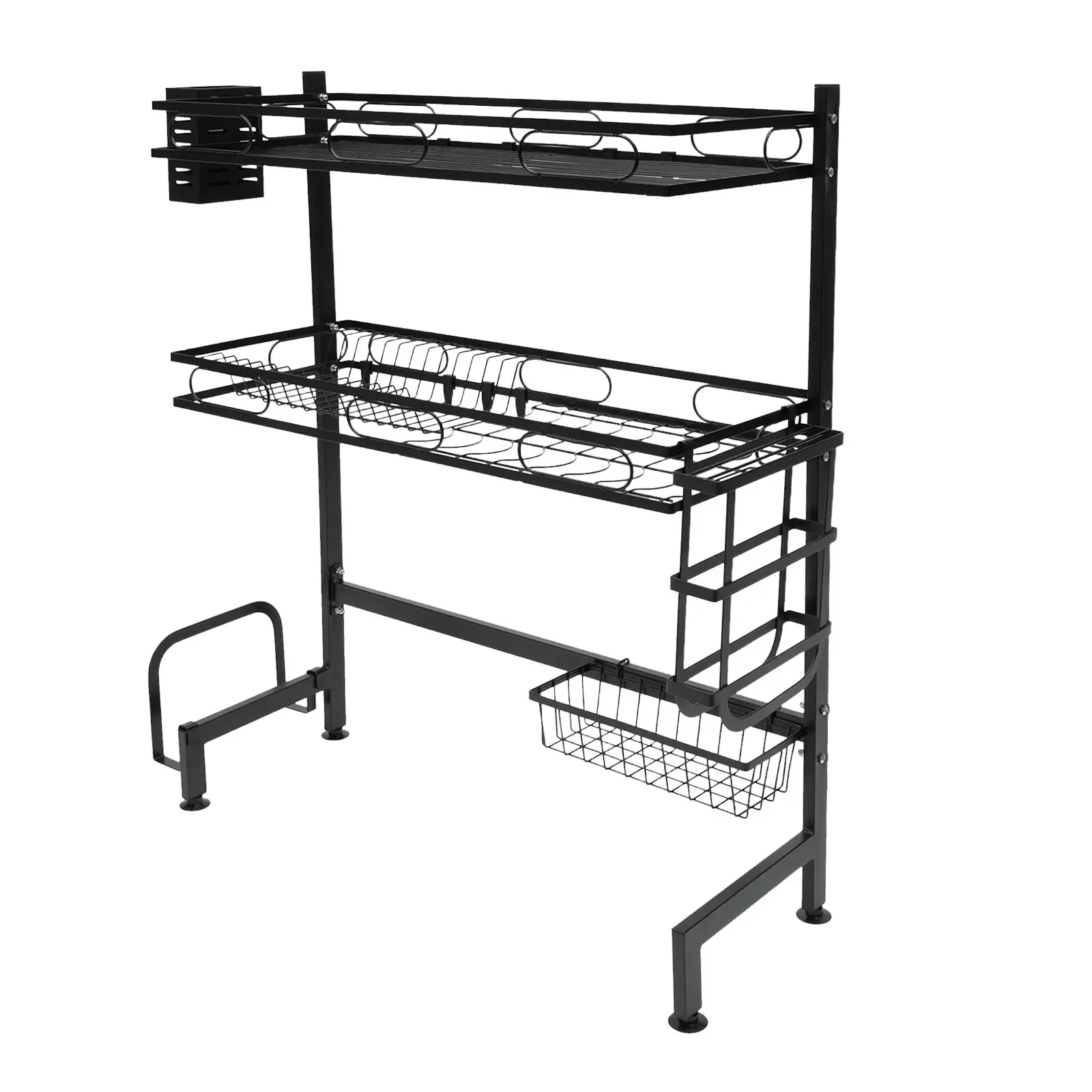 2-tiers Adjustable Large 24.4'' Dish Drying Rack Large Drainage Over-the-sink Carbon Steel Kitchen Accessories