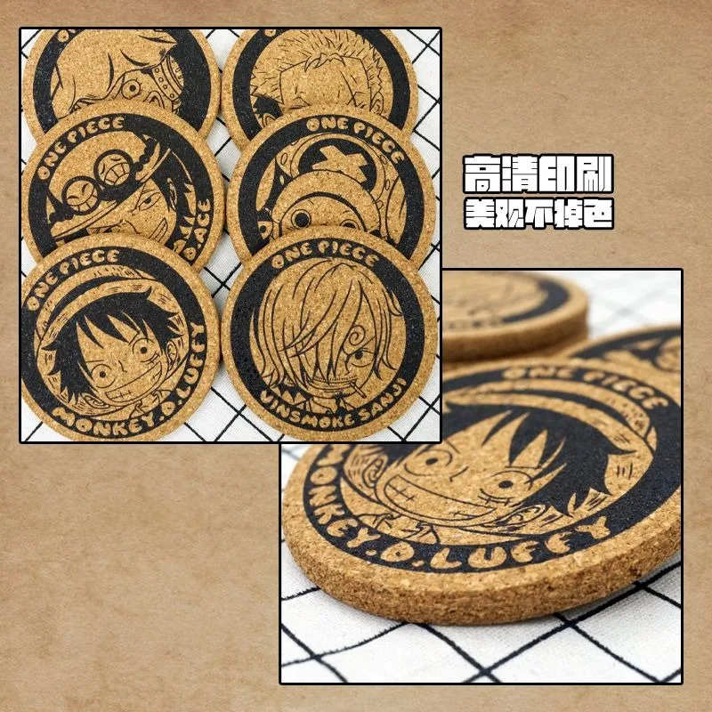 Posavasos de Corcho Aislante Antideslizante con Diseño de Anime de One Piece: Roronoa Zoro, Tony Tony Chopper y Sanji