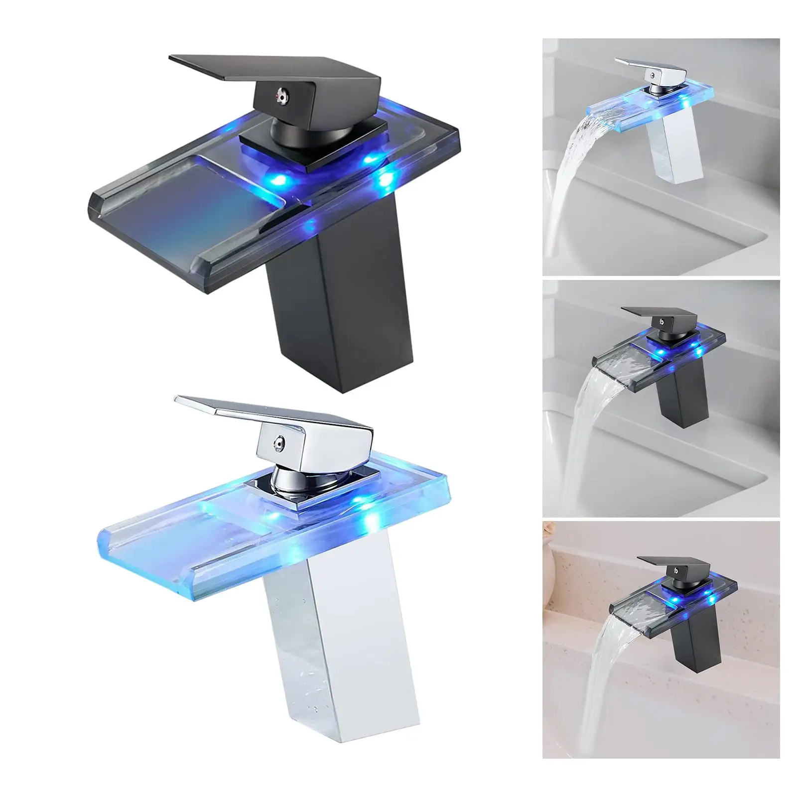 LED Bathroom Sink Faucet Vanity Faucet with Water Supply Line Washbasin 3 Colors