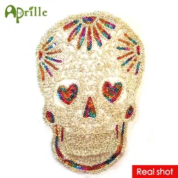 Nuovo arriva 32x22 fresco del merletto paillettes cranio patch di vestiti FAI DA TE patch per l'abbigliamento sew on ricamato a motivi in rilievo applique punk