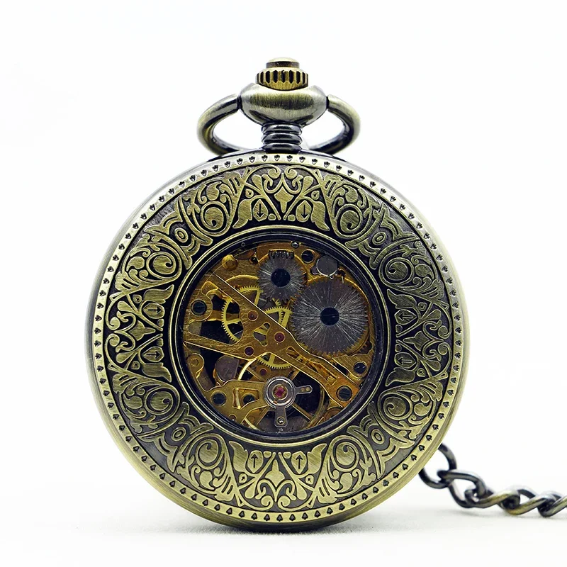 Relojes de bolsillo mecánicos Retro Steampunk para hombres, relojes de cadena casuales personalizados, bobinado a mano, regalo