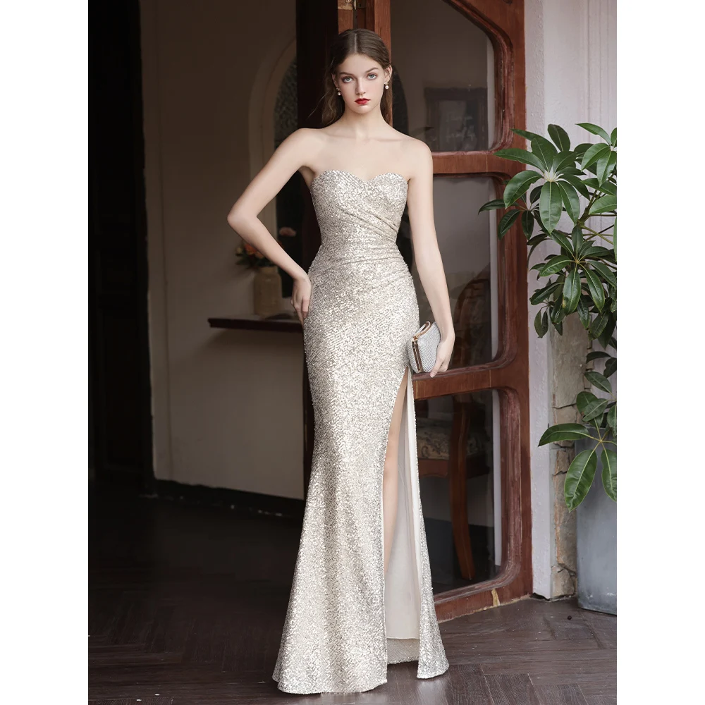 DEERVEADO, 6 colores, vestidos de noche sexis con abertura alta para mujer, vestido largo elegante de sirena para fiesta de boda, vestidos de graduación con lentejuelas