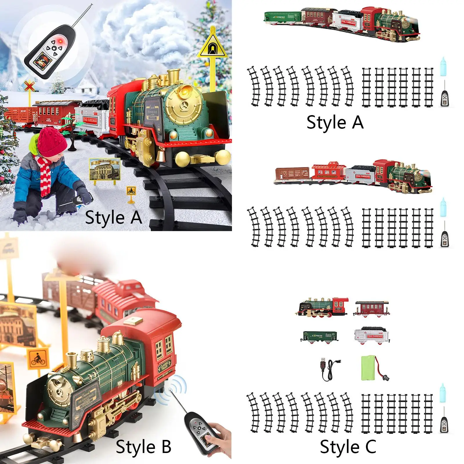 Juego de tren eléctrico, motor locomotor con control remoto, 3 coches, juguete de Navidad