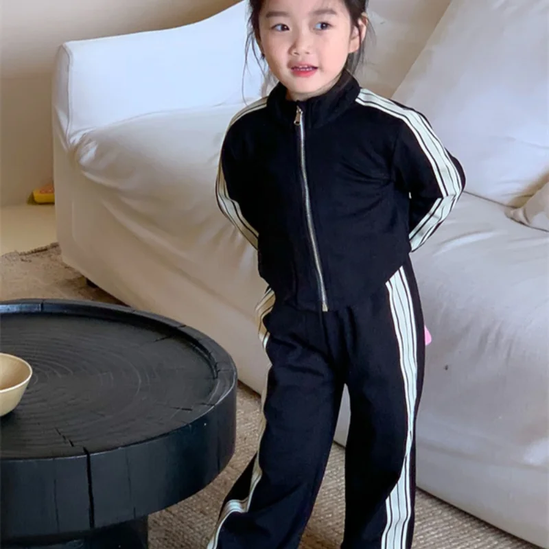 

Girls Coat +Pants Kids Suits 2PCS/Set Cotton 2024 Black Spring Autumn Cotton Formal Sport Teenagers Children Clothing