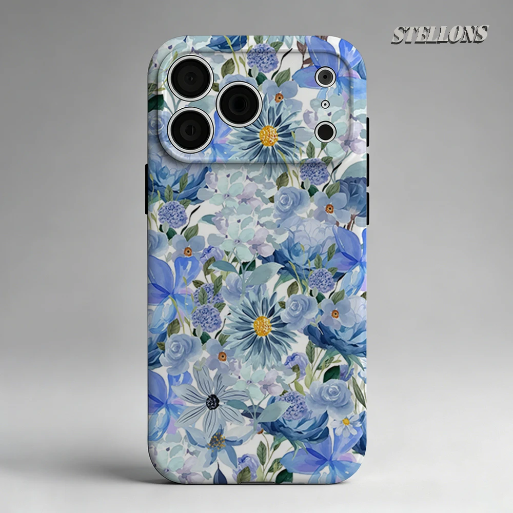 Watercolor Blue Floral Phone Case For Magnetic Phone Case for IPhone 17 16 15 14 13 Pro Max Plus Single Double-layer tough Case