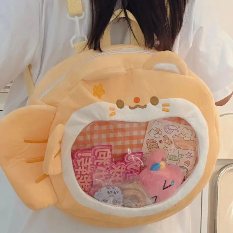 Taiyaki-Itabag Saco De Pelúcia Dos Desenhos Animados, Japão Engraçado Ins Bordado, Mochila Boca Grande, Mochila Transparente, Versão Bonito, Versão Coreana