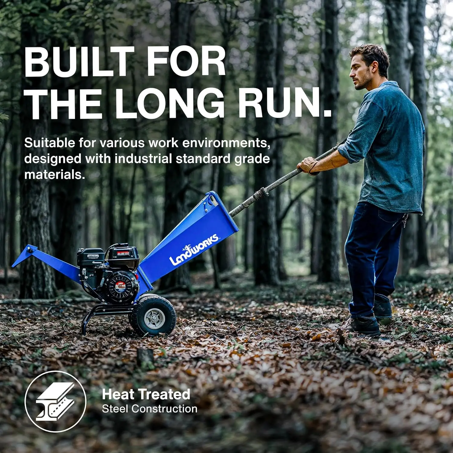 Mulcher triturador de madeira, resistente, alimentado por gás de 7 HP, conjunto de rotor compacto, capacidade máxima de 3 polegadas