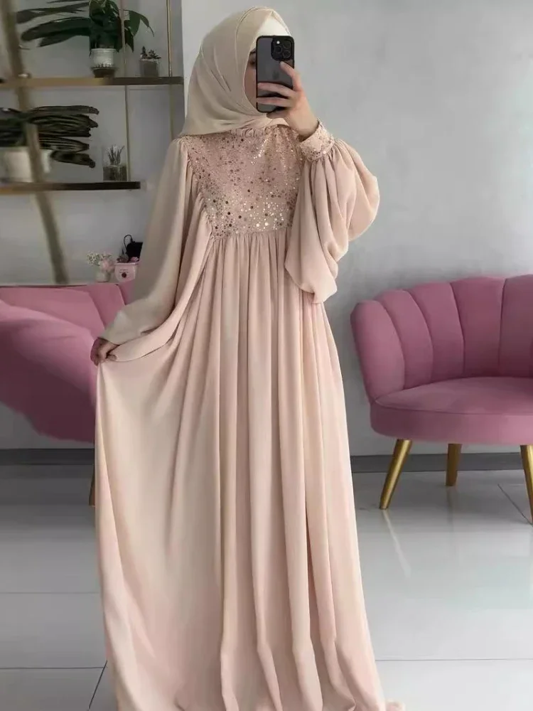 Eid Muslim Party Dress Abaya for Women Sequins Dresses Loose Jalabiya Kaftan Islam Vestidos Arab Long Robe Ramadan Morocco Dubai