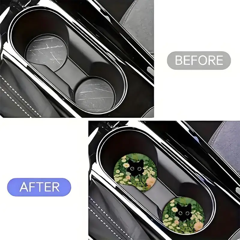 2pcs/set Flower Cat Car Cup Mat Stand Anti Slip Mat Bottle Stand Cup Mat Anti Slip Cup Stand