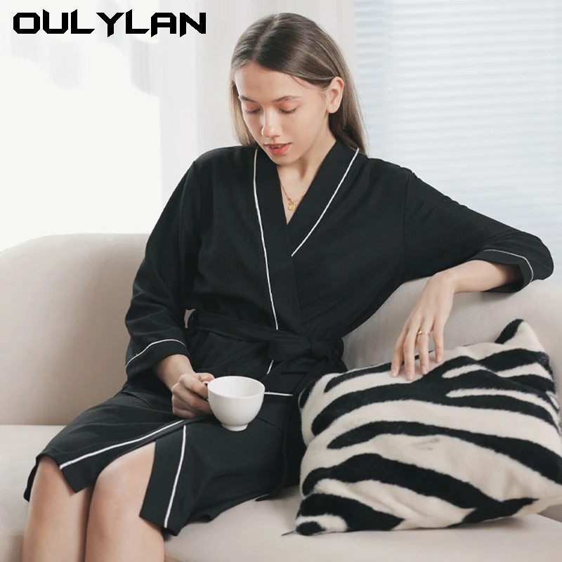 White Waffle Bath Robe Autumn Winter Bathrobe Women Dressing Gown V-neck Home Shower Robes Women Comfortable Sleepwear