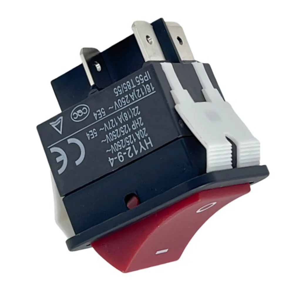 HY12-9-4 20A 250V AC Rocker Switch 2 Position Self Locking DPST for Table Saws Woodworking Machines Replacement