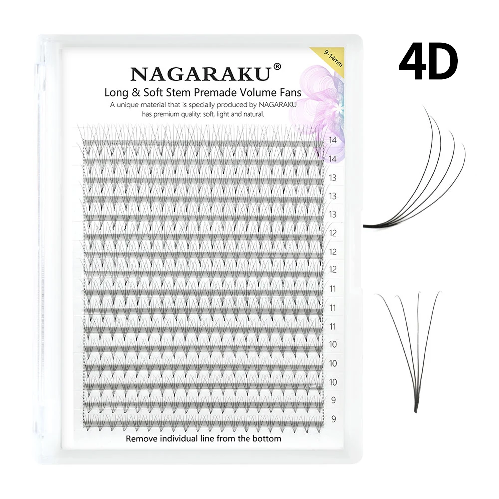 NAGARAKU Scherpe smalle steel Premade Fans Wimperverlenging 5D 6D 10D Dunne puntige basis Russische fans Klaar Russisch volume