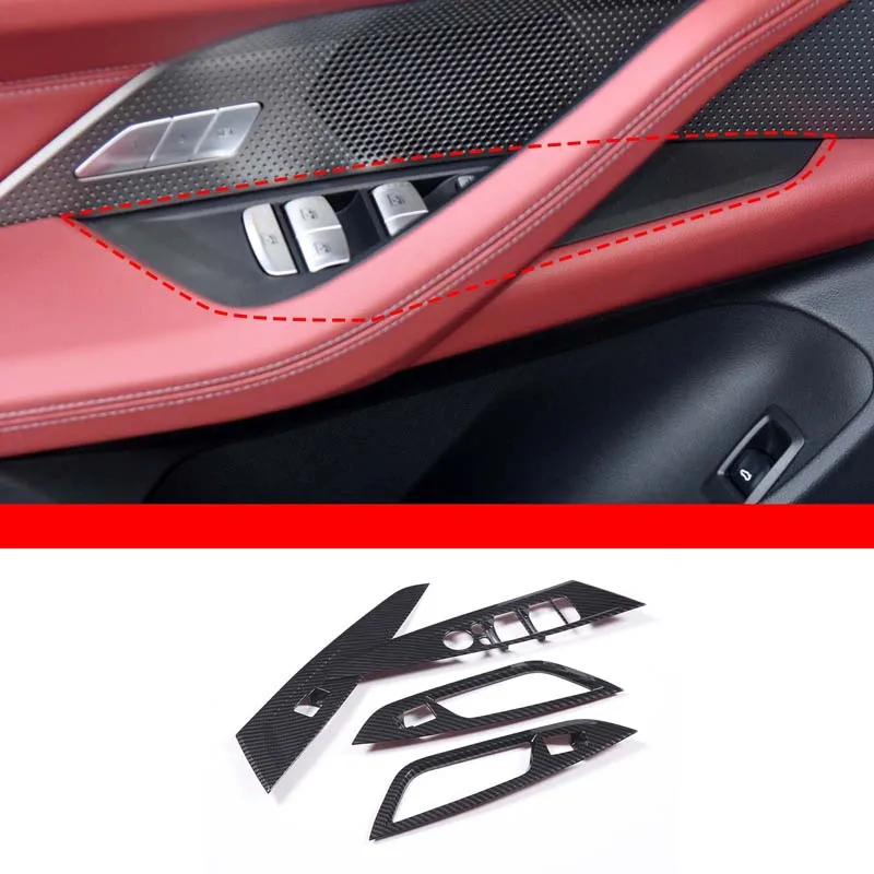 

ABS Carbon Fiber Car Door Window Glass Lift Switch Frame Trim Decorative Cover Accessories For BMW 4-Series G26 2020-2022