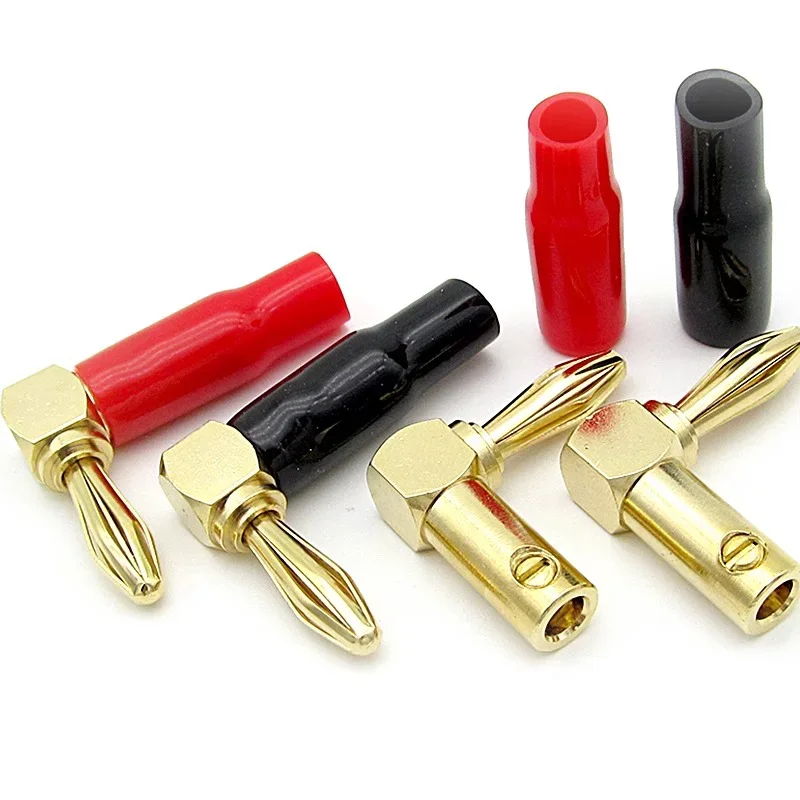 4 mm L-vormige haakse bananenstekker Zacht plastic omhulsel 90 graden bananenconnector Rood Zwart voor audio-videoluidspreker