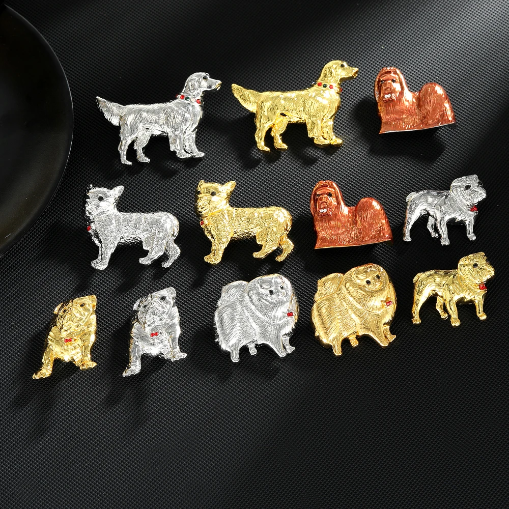 Personality Dog Collection Lapel Pins Chow Chow Bulldog Pug Akita Chihuahua Tibetan Mastiff Crystal Brooches For Pet Lovers Gift