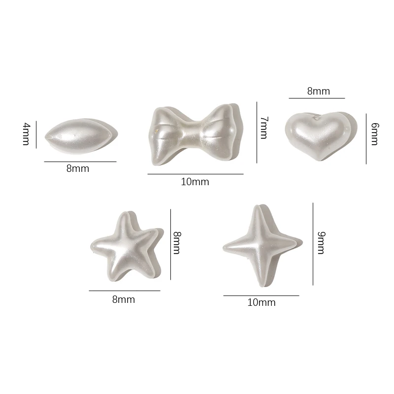 Perlas 3d de reverso plano para decoración de uñas, 5 piezas, estrella de cuatro puntas, lazo de amor, adornos para manicura