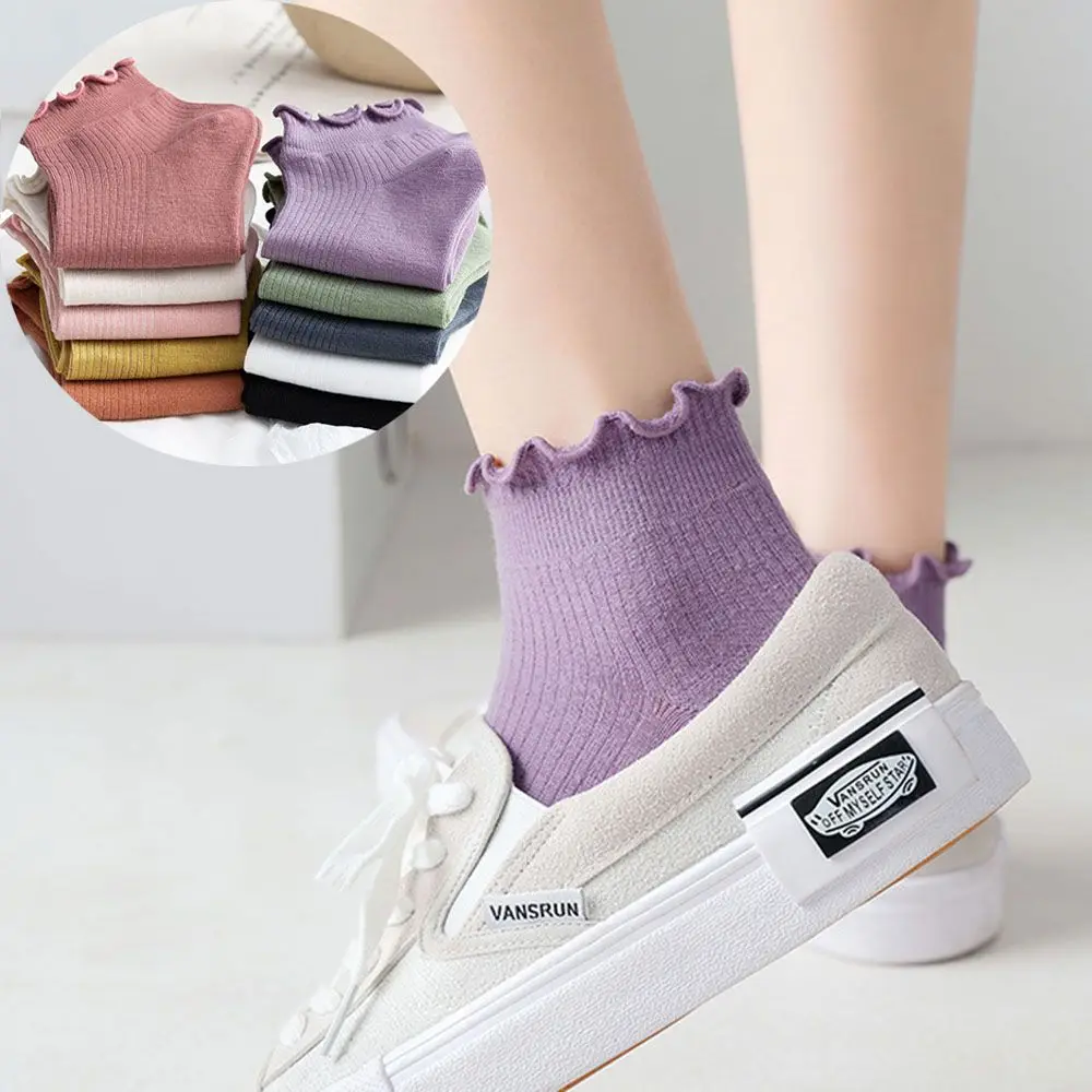 

Kawaii Super Thin Spring Summer Casual Frilly Ruffle Socks Women's Socks Boat Socks Ankle Short