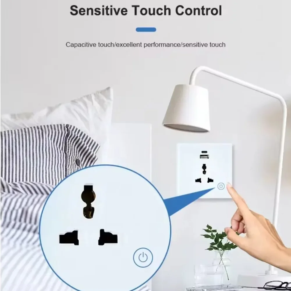 Tuya WIFI  Control Wall Socket with USB Port Universal Electrical Plug Power US / Uk Alexa Google Voice Smart Home  No Neutral