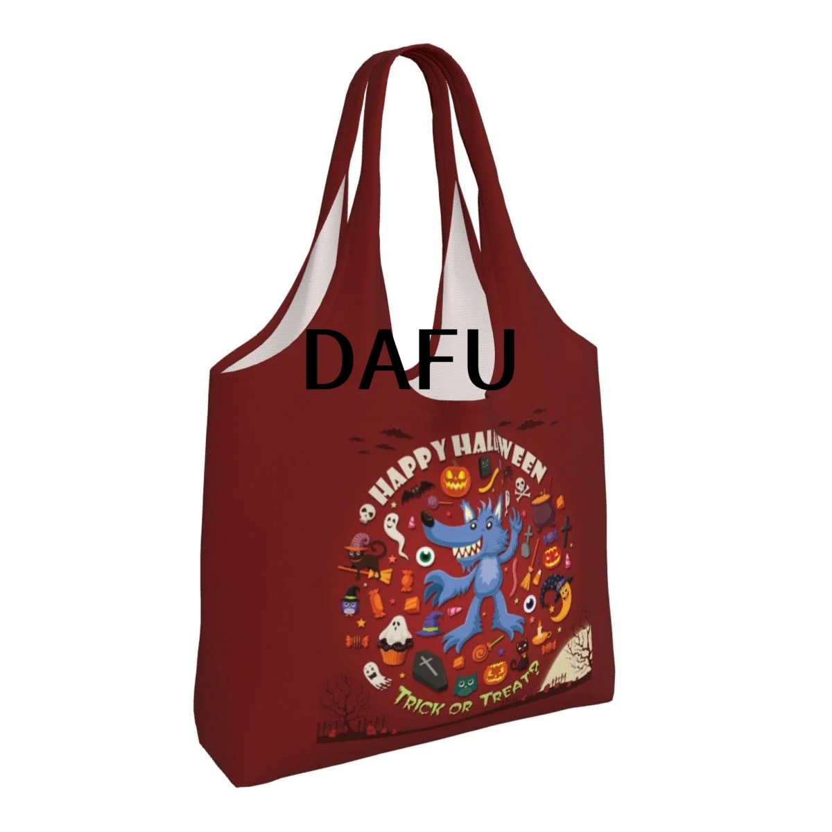 Happy Halloween Funny Halloween Print Cotton Tote Bag - Casual Commuter Shoulder Bag for Work Grocery Shopping Trick or Treat