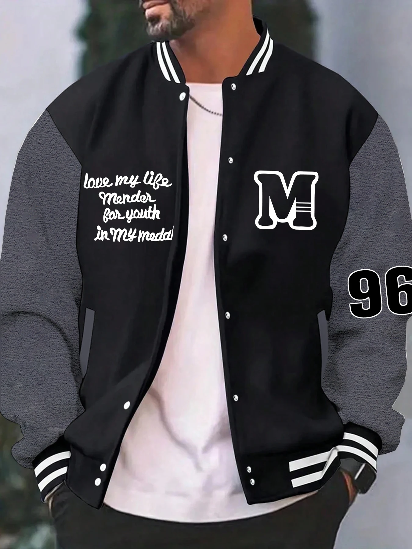 

Love My Life Mender Youth In My Medal Print Men Streetwear Hip Hop Button Jacket Casual Loose Baseball Jersey Autumn Unisex Top