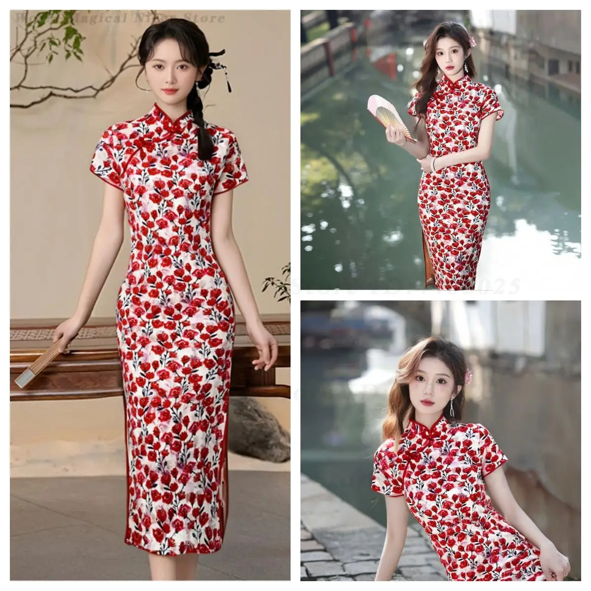 Vintage Things Collection - Nuevo Qipao Rojo Corto de Verano,