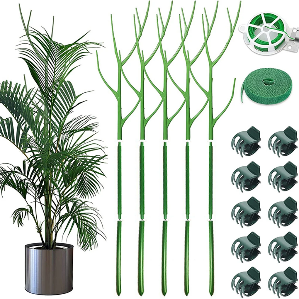 

5 Pack Detachable Twig Plant Support Stakes Set Plant Sticks with Orchid Clips Twist Plant Ties for Indoor Outdoor Plants Potted