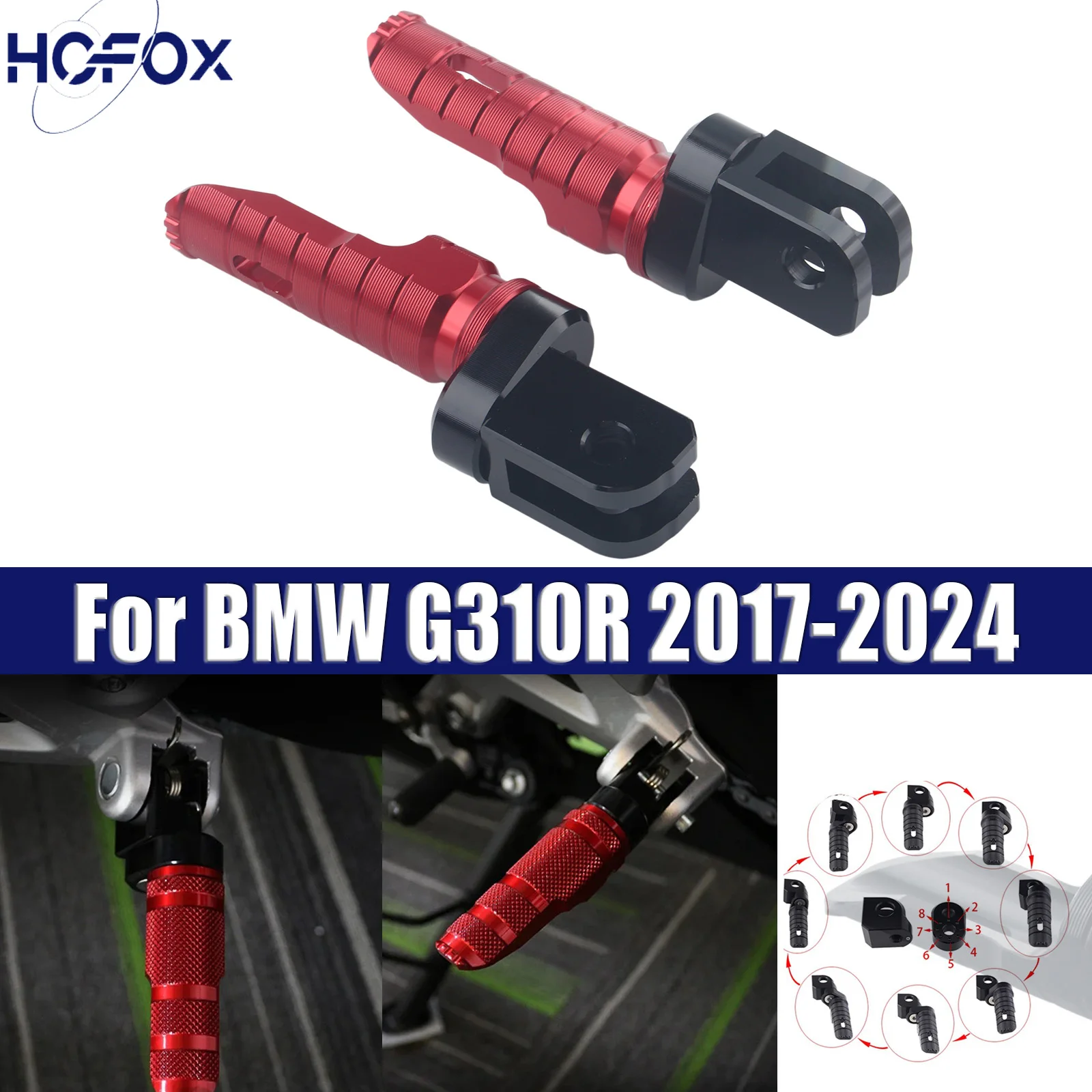 

For BMW G310R 2017-2024 G310RR 2023-2024 Black Front Foot Pegs Adjustable Footrests