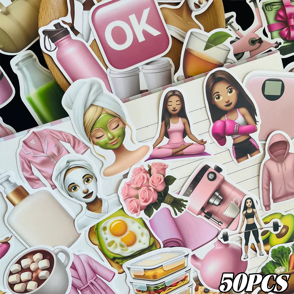 50 pegatinas de PVC impermeables con diseño de chica de gimnasio, para regalo, decoración de dibujos animados, álbum de recortes, portátil, equipaje, guitarra, taza de agua, funda de teléfono, calcomanía DIY