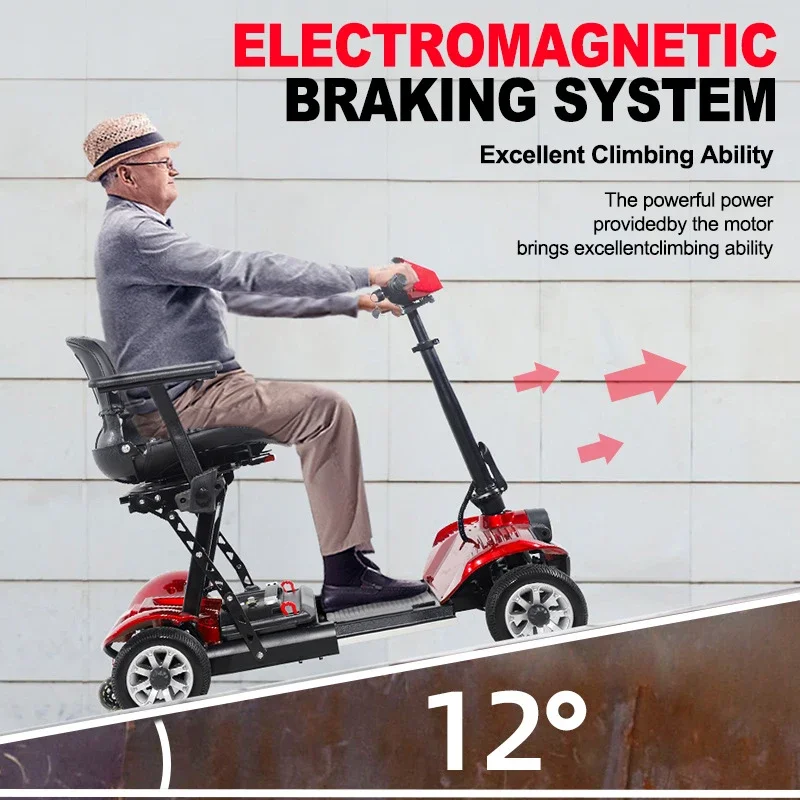 Four-Wheel Electric Scooter Lightweight Foldable for Elderly Power Assisted Airplane Boarding Walker Rollator