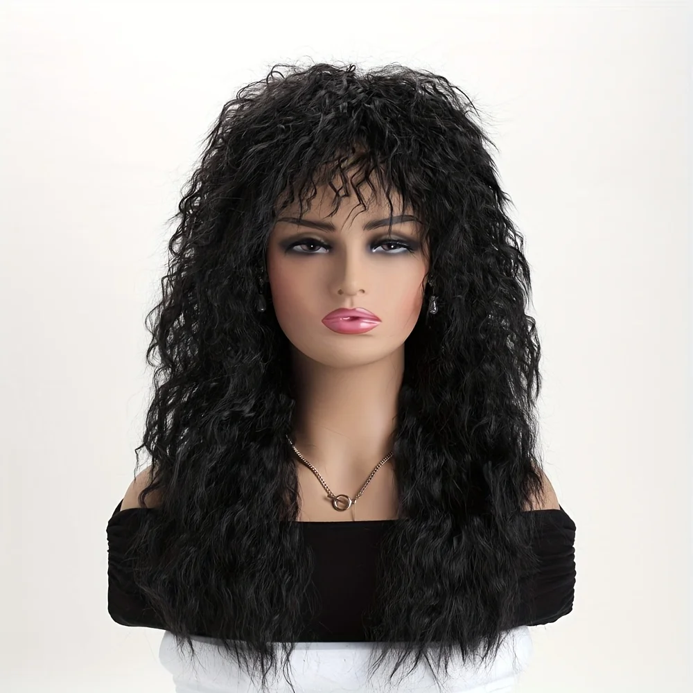 22 Ladies Fashion Fluffy Short Roll Black Heat Resistant Synthetic Rose Mesh Wig Headband