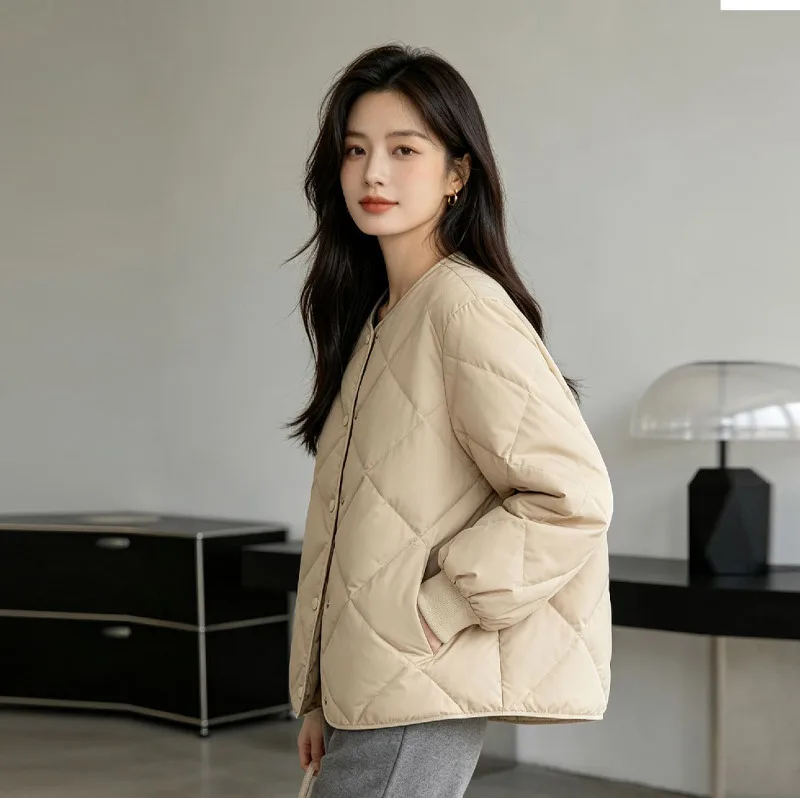 Women Short Down Jacket Lightweight Diamond Quilted Duck Down Winter Coat Korean Fashion Outerwear JK-309 Puffer Jacket Women