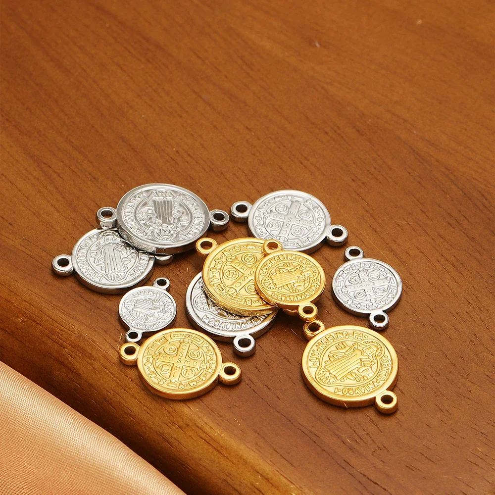 5pcs Stainless Steel Jesus Cross Charms Gold Double-hole Religion Pendants for DIY Necklace Findings Jewelry Making Wholesale - Detail 1