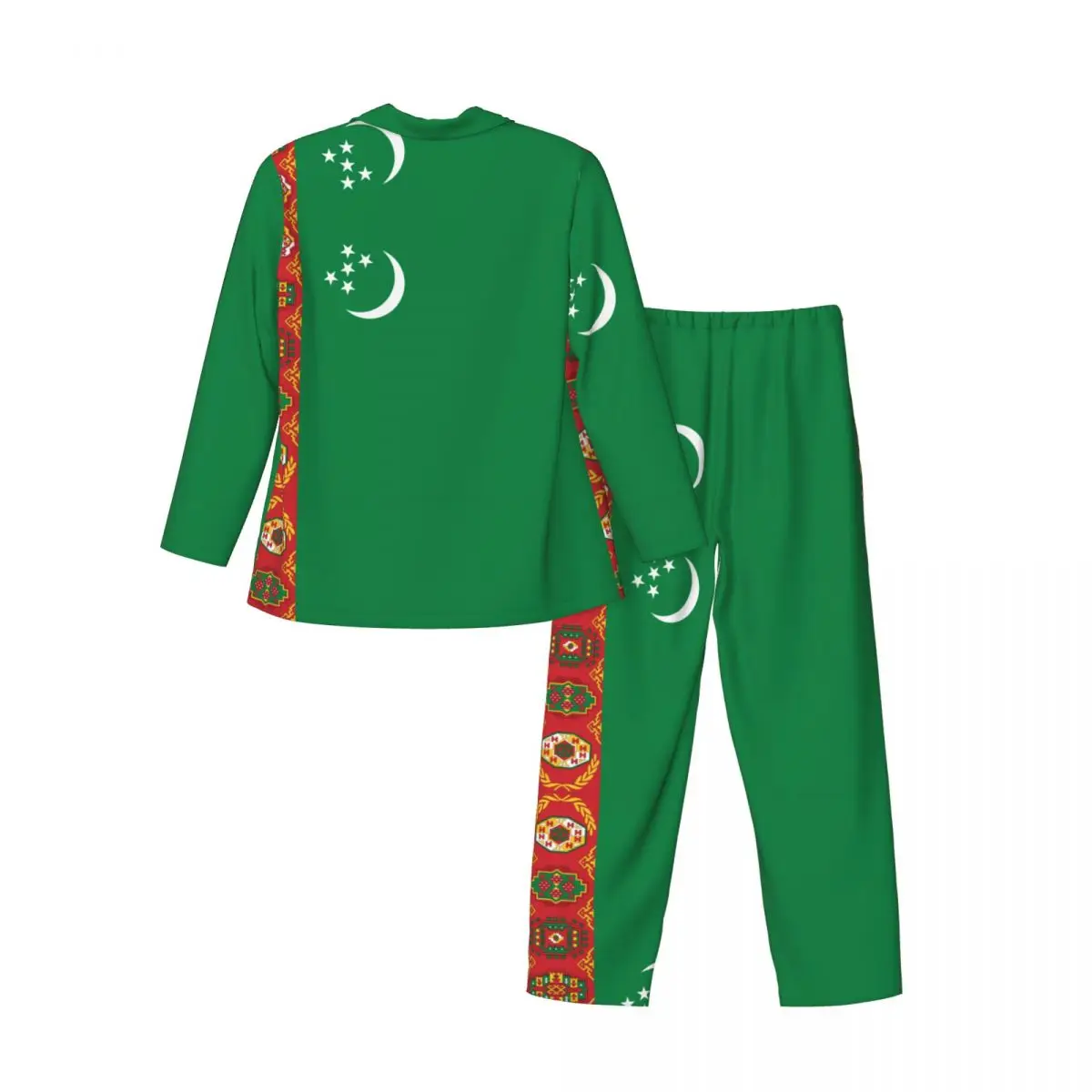 Turkmenistan Flag Long-sleeved Trousers Pajamas for Men Autumn and Winter Homewear Sleepwear Sets