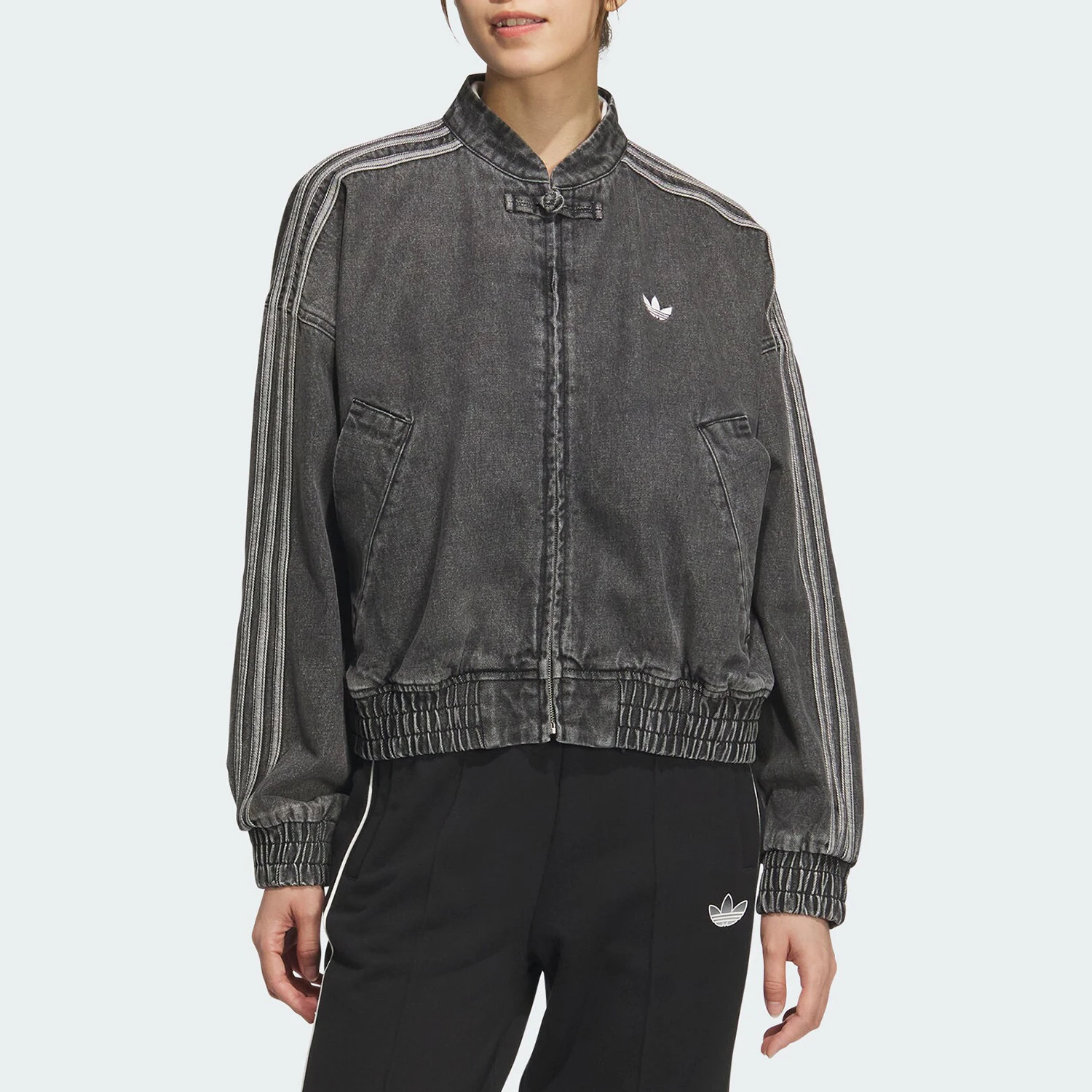 Adidas Official Genuine Three Stripes Women's New Chinese Style Denim Loose Jacket JY8274