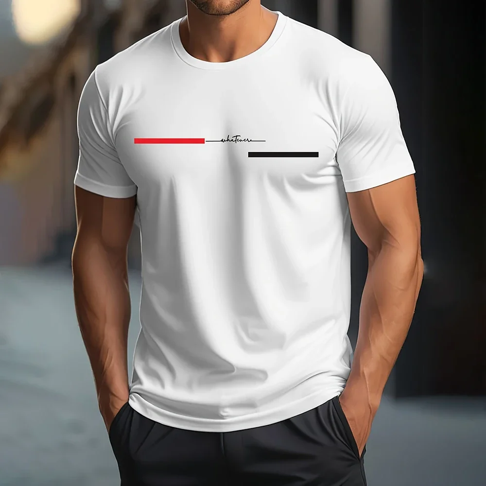 

Men's 3D Letter Print T-Shirt, a simple style short-sleeved fun T-shirt, a relaxed and comfortable casual T-shirt with a round