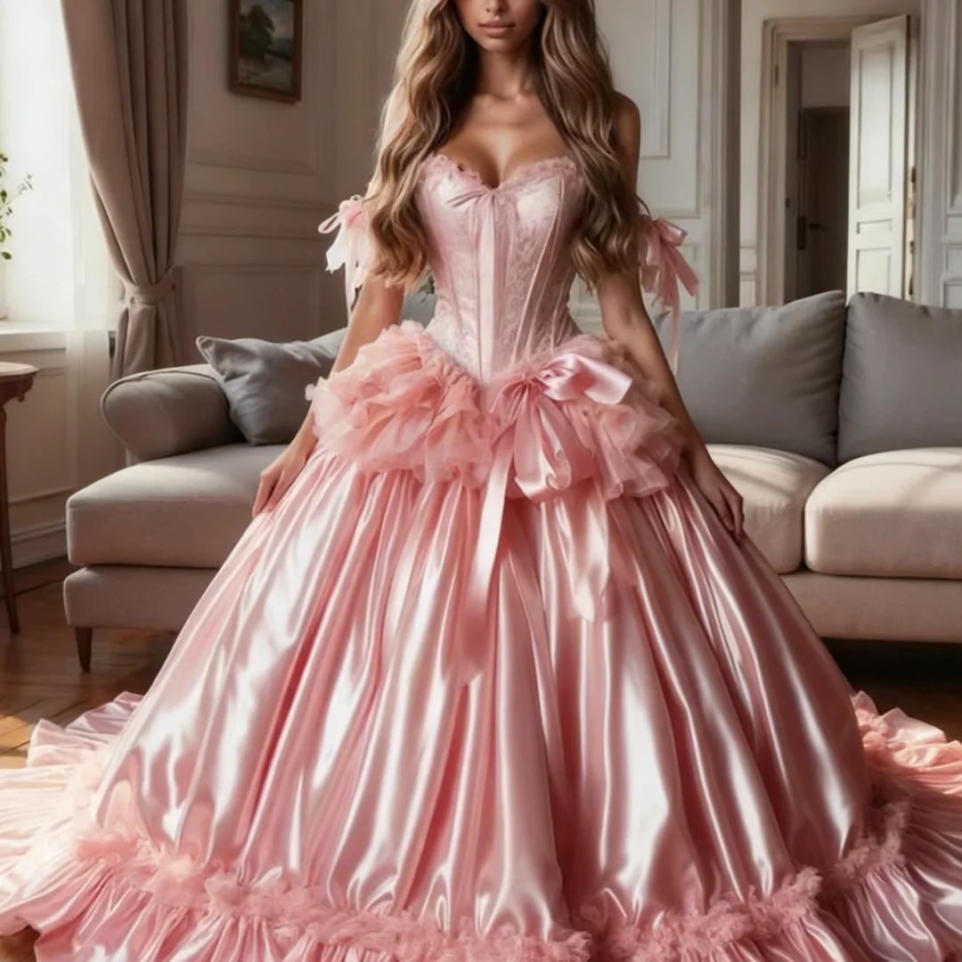 

Elegant Off Shoulder Ruffles Corset Lace-up Lolita Rococo Belle Prom Gown Pink Victorian Princess Evening Dresses Customized