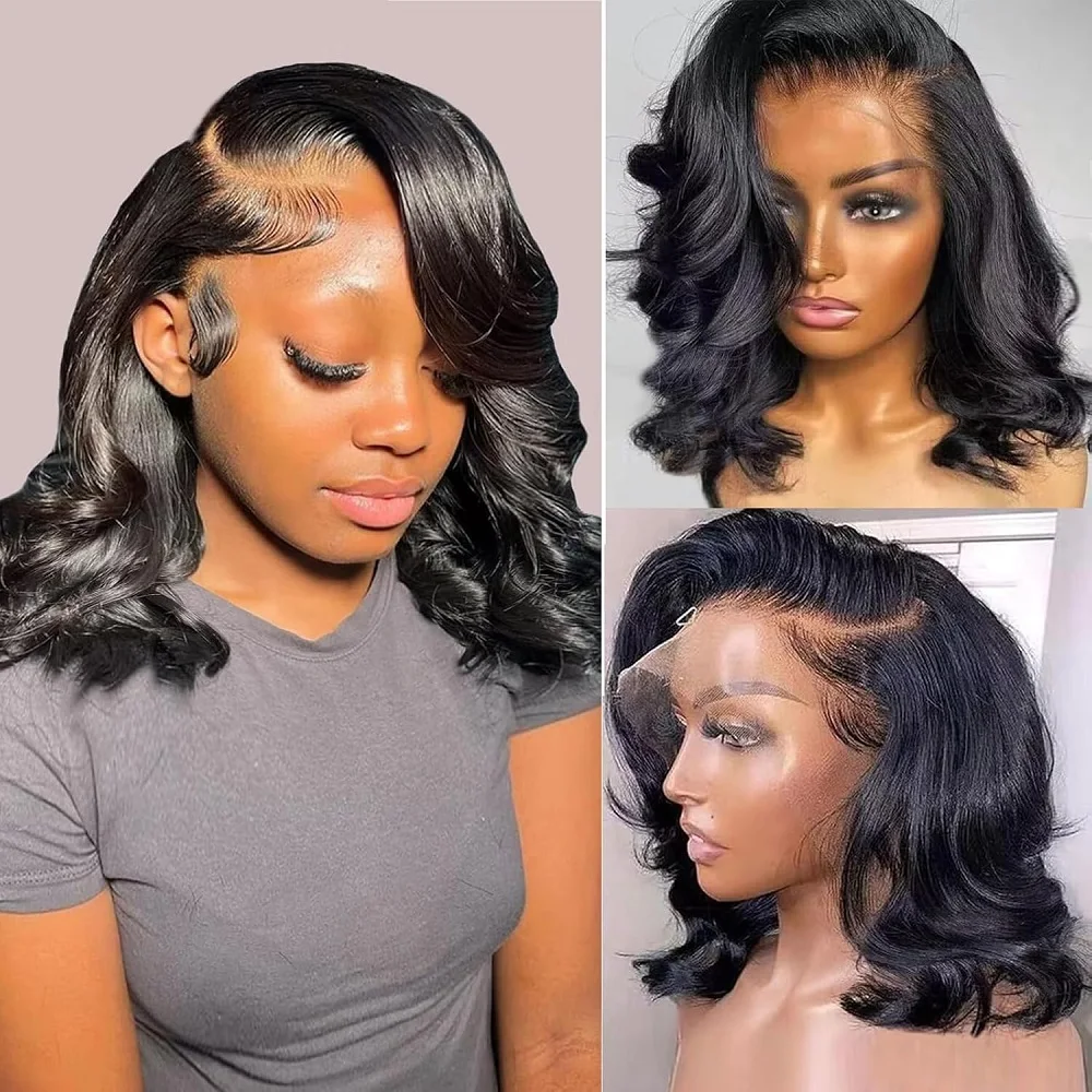Peluca Bob de cabello humano 13x1, pelucas frontales de encaje HD ondulado, cabello humano de 12 pulgadas, pelucas frontales de encaje transparente sin pegamento, 180% de densidad