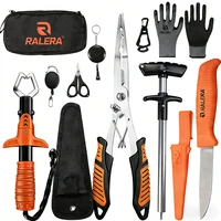 Equipo de pesca con señuelos: pinza para pescar, alicates de pesca, extractor de anzuelos, cuchillo de pesca, juego completo, esencial para la pesca