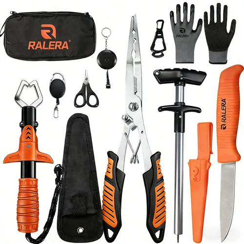 Imagen 1 del producto Equipo de pesca con señuelos: pinza para pescar, alicates de pesca, extractor de anzuelos, cuchillo de pesca, juego completo, esencial para la pesca