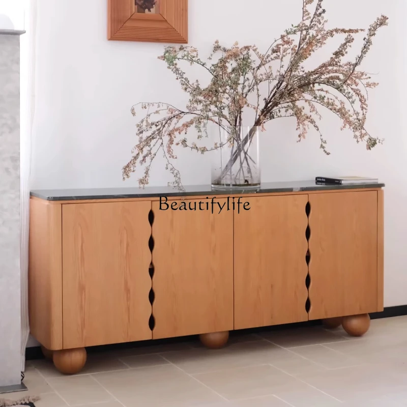 

jj *Medieval solid wood marble dining side cabinet creative art entrance living room entrance foyer storage wall side cabinet