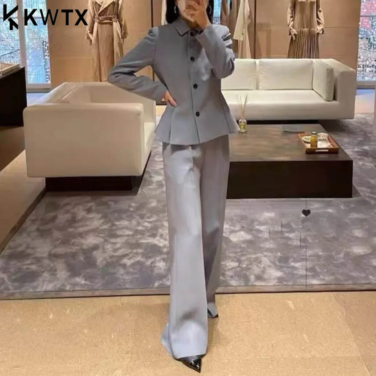 

KWTX Women's Tailored Suit Set Blazer & Belted Pants - Elegant Slim Fit,Premium Drape, Comfortable Office Wear, Fashion Trousers