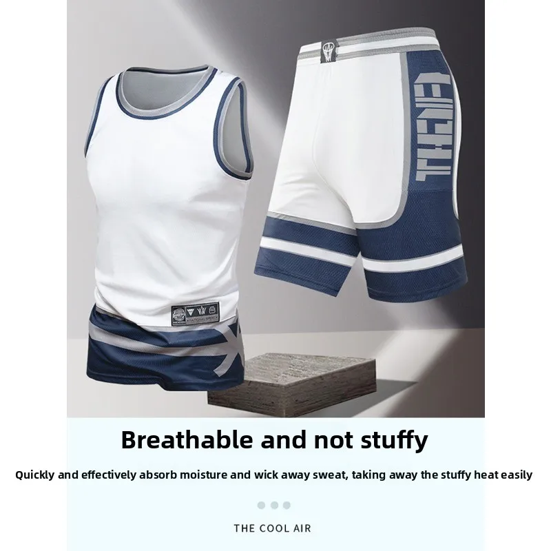 

Summer Fashion Sleeveless T-shirt Shorts 2-piece Set Outdoor Football Sports Training Sweat Absorbing Quick Drying Sportswear