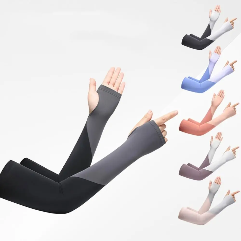 

Thin Half Finger Ice Sleeves Sun Protection Two Fingers with Exposed Summer Long Arm Covers Breathable Quick Drying