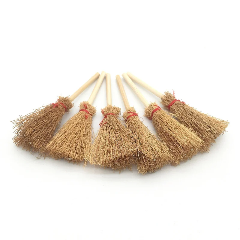 Mini Broom Hanging Decorações para Halloween Party, Corda Vermelha, Palha, Bruxa, Dollhouse Acessórios