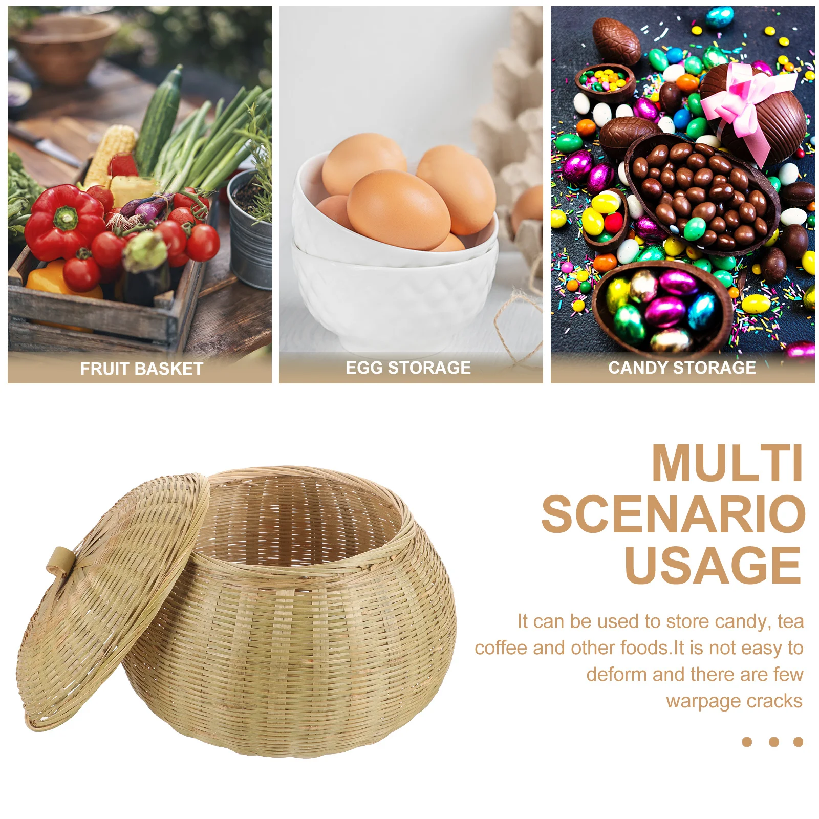 

Woven Pumpkin Storage Basket Bamboo Lid Multipurpose Organizer for Desktop Fruit Snack Sundries Vegetable Storage Basket
